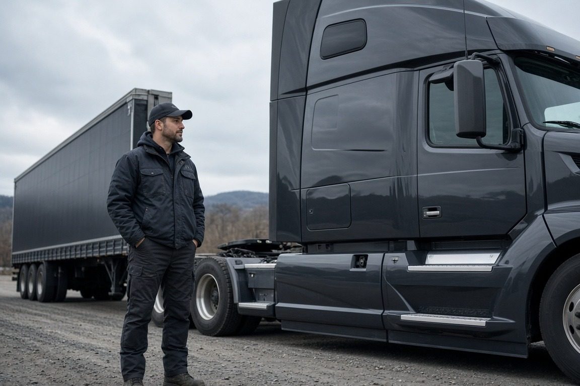 Тягач Volvo Royser с прицепом Dry Van на дороге
